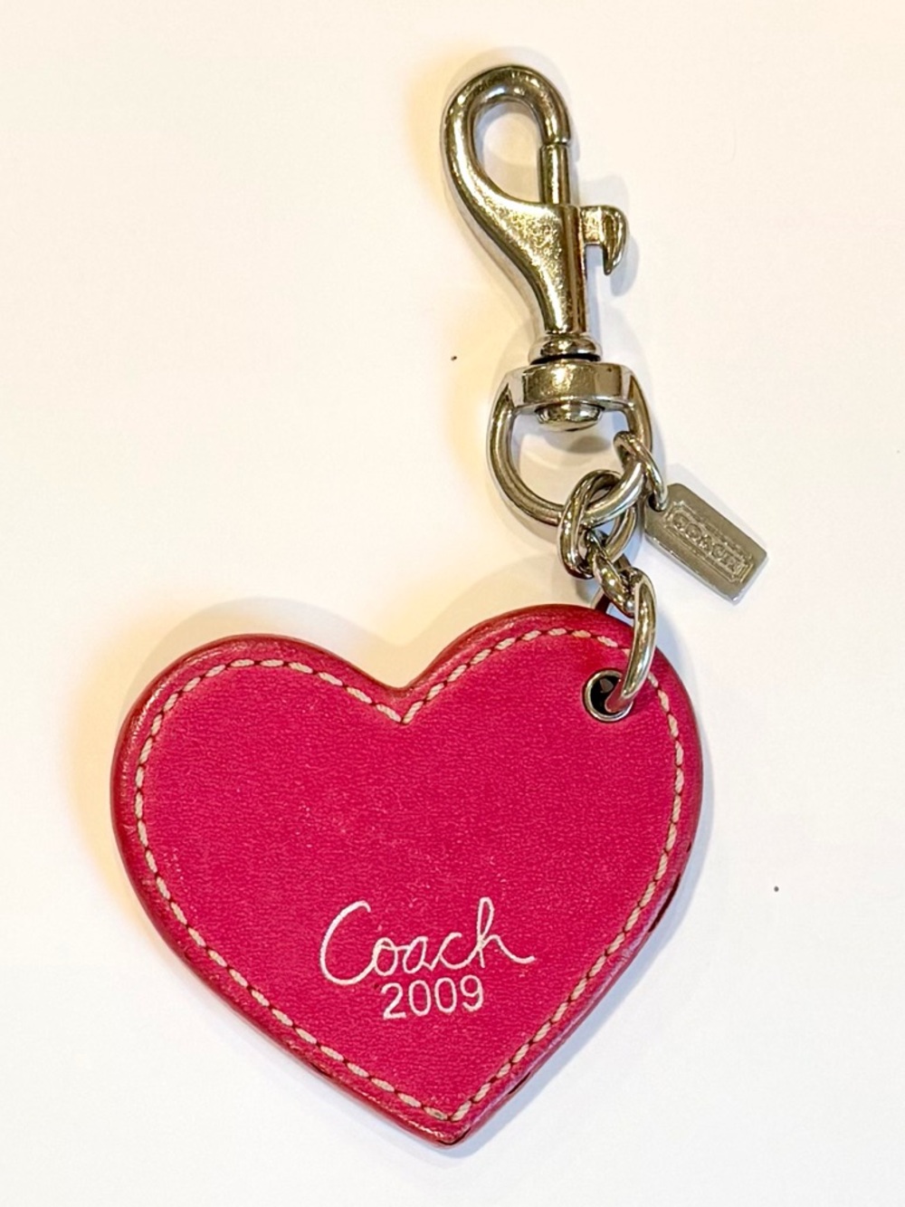 Coach 2009 Leather Heart Key Charm with Silver Hardware - Hot Pink and Red